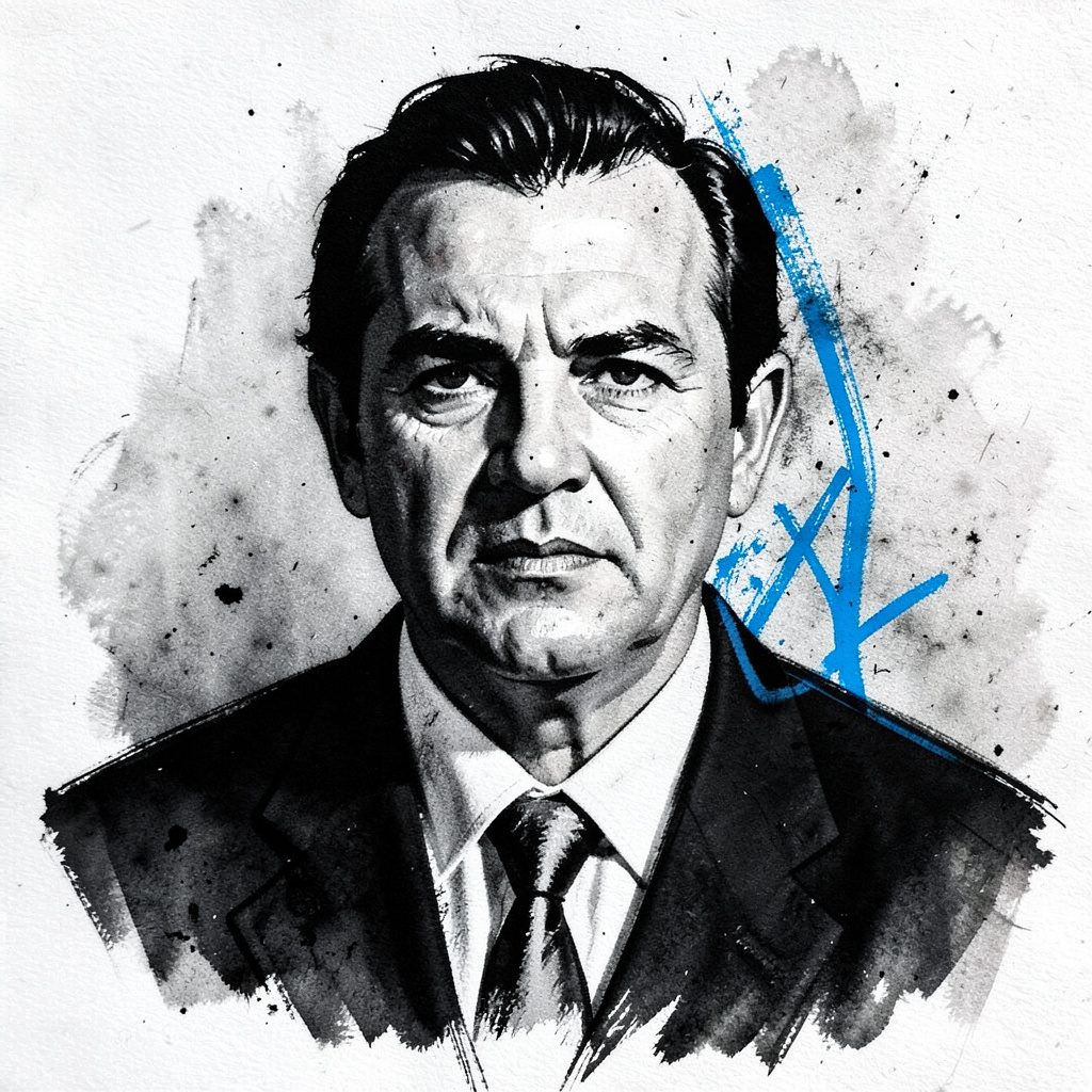 Bold charcoal drawing of a person outline icon representing a contributor, thick clean linework on a light background, professional mood