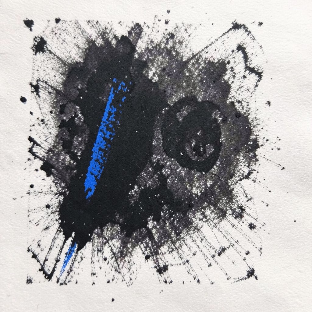 Bold charcoal drawing of an abstract network of connected nodes and lines against a dark near-black background, rendered with sharp white and electric blue highlights and a technical, focused mood